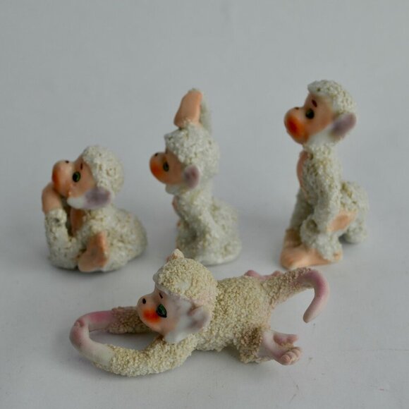 Vintage Sugared Monkeys White Porcelain Set of 4 Japan - Picture 5 of 6